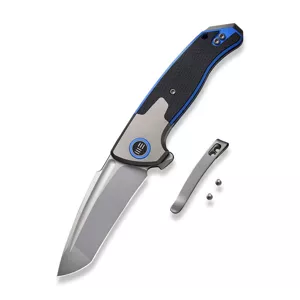 We Knife Press Check šedá titanová rukojeť s černomodrou G10 vložkou WE20078A-2