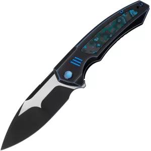 WE Blue / Black Titanová Rukojeť S Arctic Storm Fat Carbon Fiber Inlay Černě Stonewashed Vanax Čepel