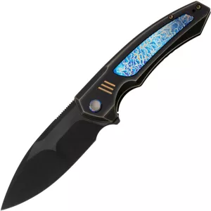 WE Bronzová / Černá titanová rukojeť s plamenem zdobenou titanovou vložkou, černé kamenné mytí fazet