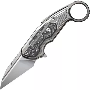 We Knife Yardbird Leštěná korálkově pískovaná titanová rukojeť s vložkou z uhlíkových vláken s hliní